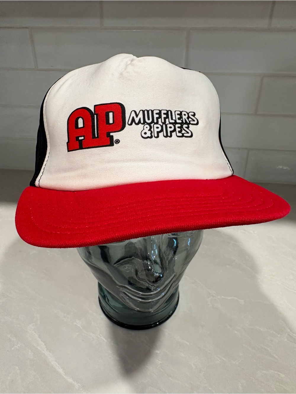 Vintage AP Mufflers & Pipes Emissions Auto Red/Black/White Made USA Snapback Hat